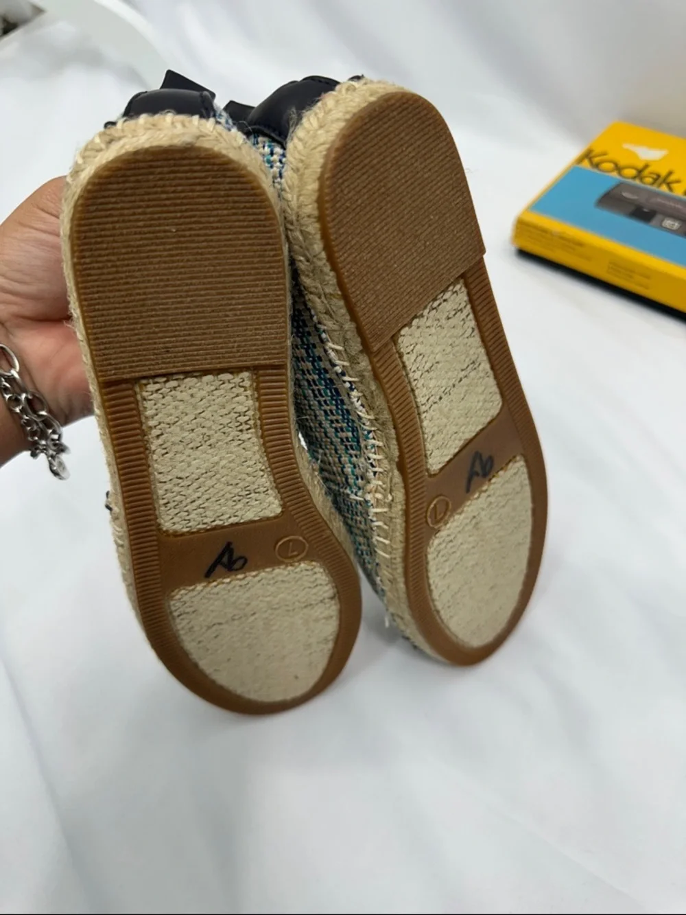 LOFT Ann Taylor Capote Espadrille Flats Navy Blue Multi Tweed Woven Cap Toe 7